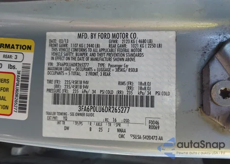 2013 Ford Fusion Hybrid Se из США, поврежденный, VIN 3FA6P0LU6DR265277